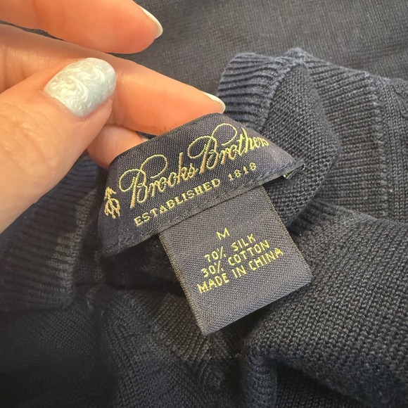Brooks Brothers Mens Navy Silk Cotton V Neck Sweater Size Medium, Quiet Luxury - Picture 7 of 7